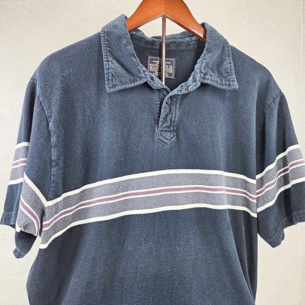 Vintage Y2K Nautica Jeans Co Striped Black Faded Polo Shirt Sz XL
